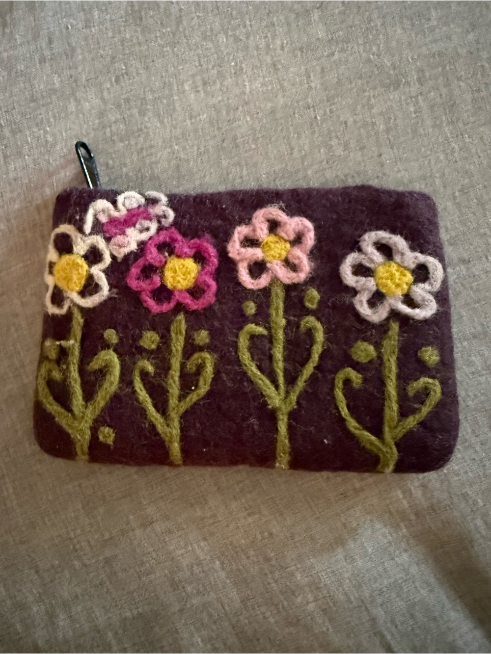 Handmade Floral Felt Coin Pouch - Purple